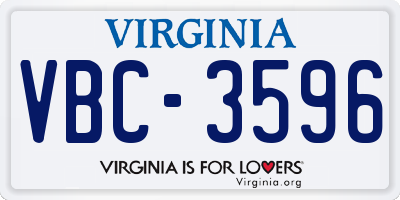 VA license plate VBC3596