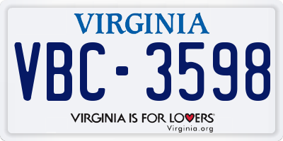 VA license plate VBC3598