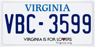 VA license plate VBC3599