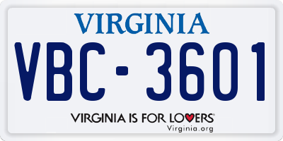 VA license plate VBC3601