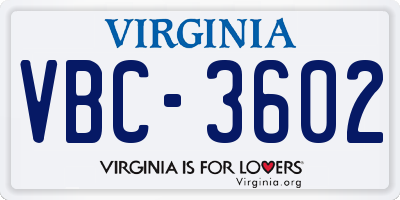 VA license plate VBC3602