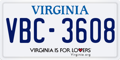 VA license plate VBC3608