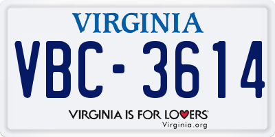 VA license plate VBC3614