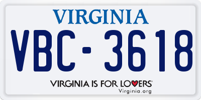 VA license plate VBC3618