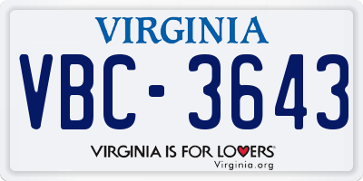 VA license plate VBC3643
