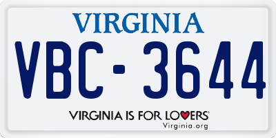 VA license plate VBC3644