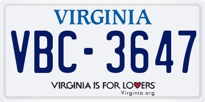 VA license plate VBC3647