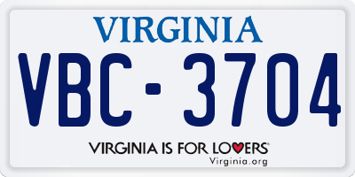 VA license plate VBC3704