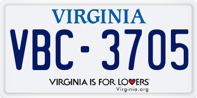 VA license plate VBC3705