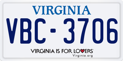 VA license plate VBC3706