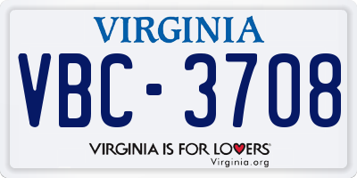 VA license plate VBC3708