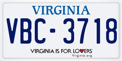 VA license plate VBC3718