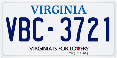 VA license plate VBC3721