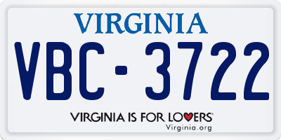 VA license plate VBC3722