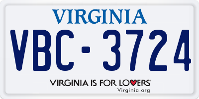 VA license plate VBC3724