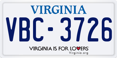 VA license plate VBC3726