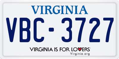 VA license plate VBC3727