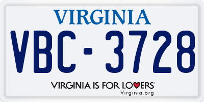VA license plate VBC3728