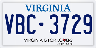 VA license plate VBC3729