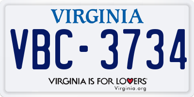 VA license plate VBC3734