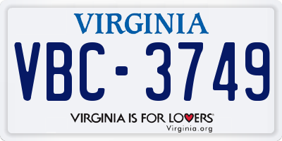 VA license plate VBC3749