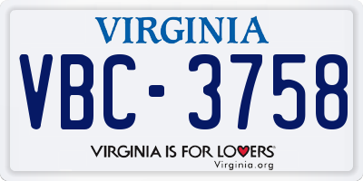 VA license plate VBC3758