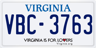 VA license plate VBC3763