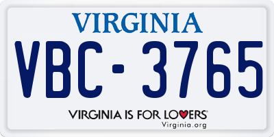 VA license plate VBC3765