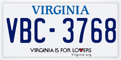 VA license plate VBC3768