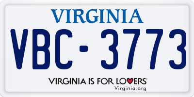 VA license plate VBC3773