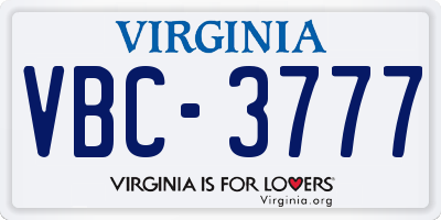 VA license plate VBC3777
