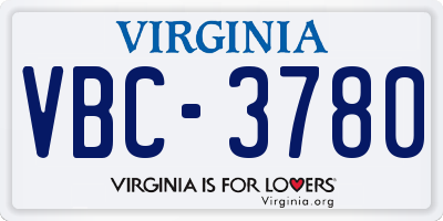 VA license plate VBC3780