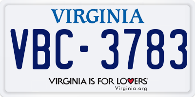 VA license plate VBC3783