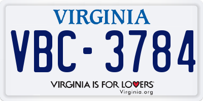 VA license plate VBC3784