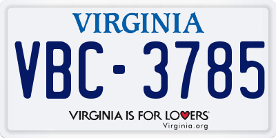 VA license plate VBC3785
