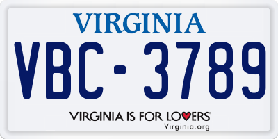 VA license plate VBC3789