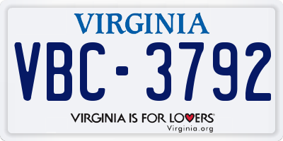 VA license plate VBC3792