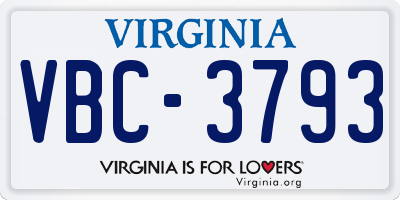VA license plate VBC3793