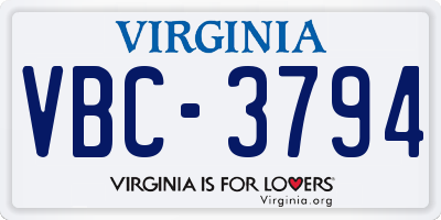 VA license plate VBC3794