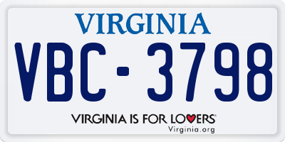 VA license plate VBC3798