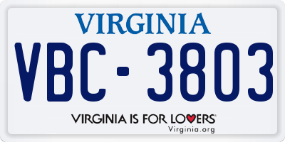 VA license plate VBC3803