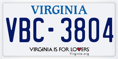 VA license plate VBC3804