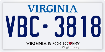 VA license plate VBC3818