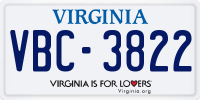 VA license plate VBC3822