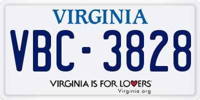 VA license plate VBC3828