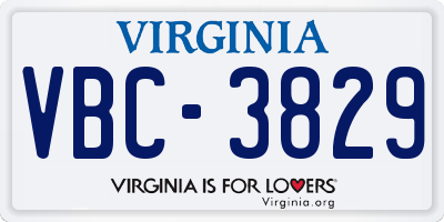 VA license plate VBC3829