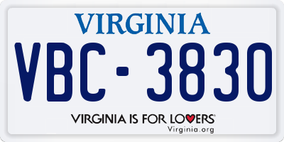 VA license plate VBC3830