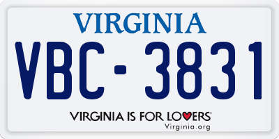 VA license plate VBC3831