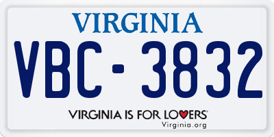 VA license plate VBC3832
