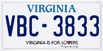 VA license plate VBC3833